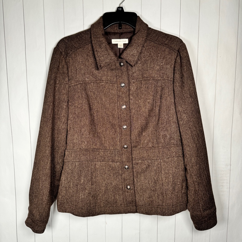 Coldwater Creek Herringbone Twill Brown Button Jacket Office‎ Career Business 10